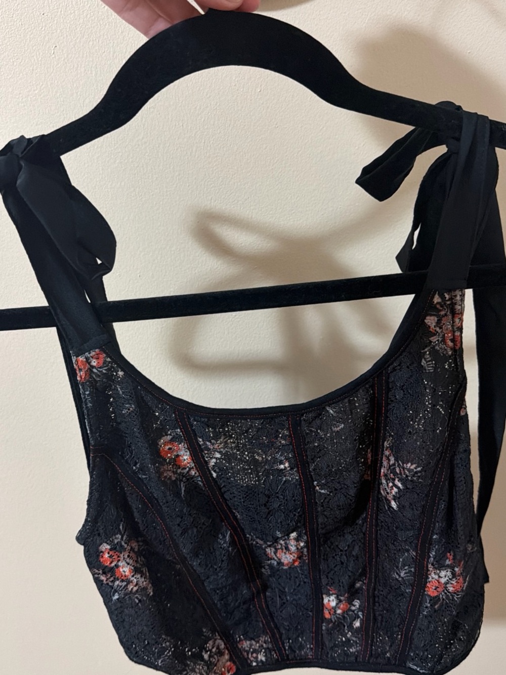 Urban Outfitters Black Floral Lace Tie-Shoulder Crop Tank